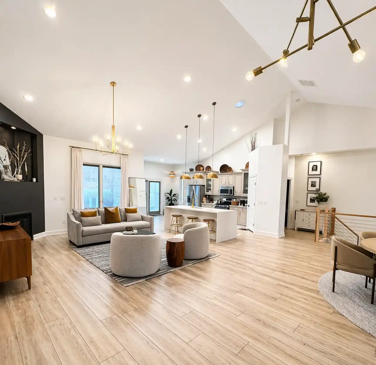 Open-concept luxury living room and kitchen remodel by JR Renovations in Fairborn